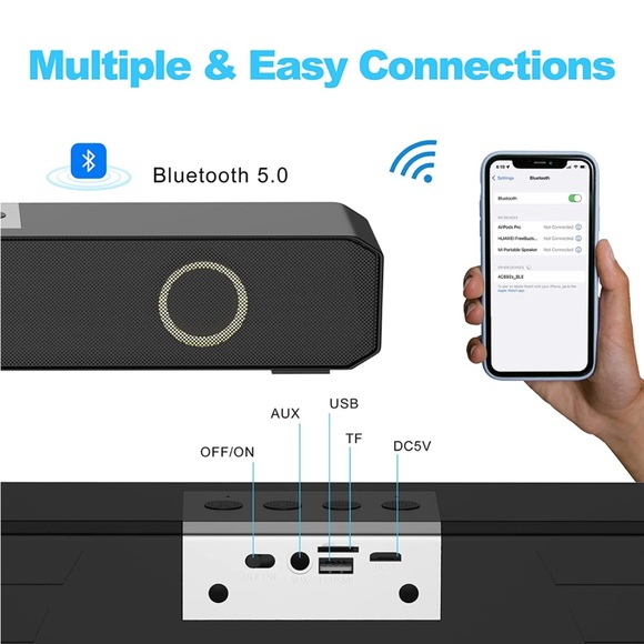 Portable Wireless Sound Bar, Home Mini Bluetooth Speaker with Multi-Color Lights - Picture 3 of 7